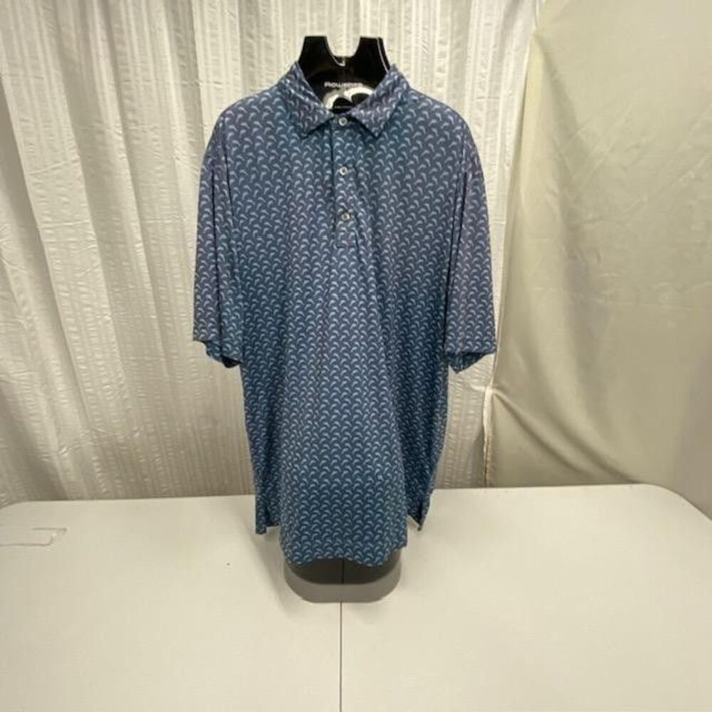 FootJoy FJ Mens XL Golf Polo Shirt Blue Dolphin Print Stretch Performance